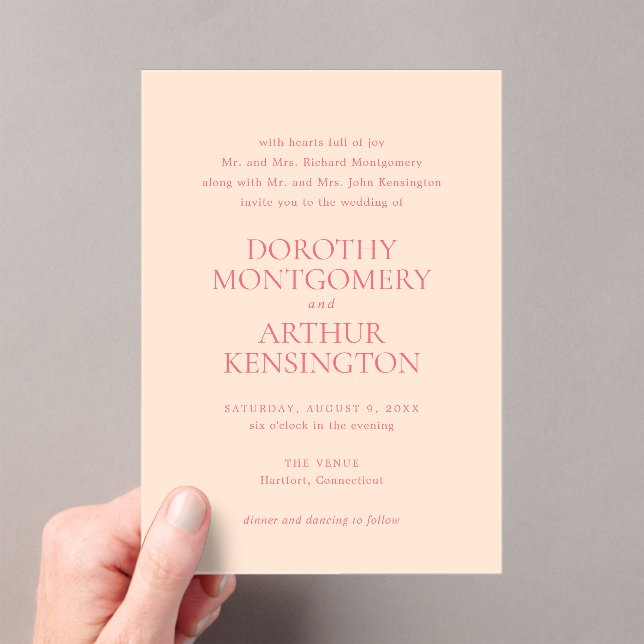 Modern Peach Elegant Wedding Acrylic Invitations (Insitu (Handheld))