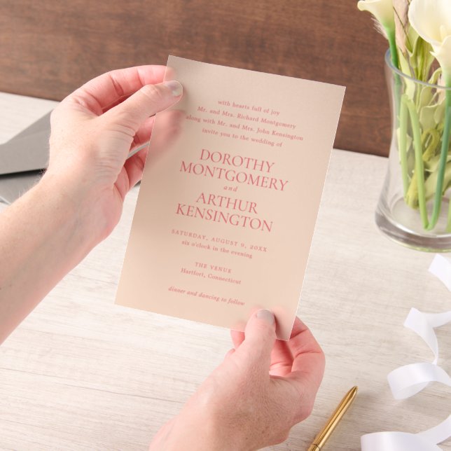 Modern Peach Elegant Wedding Vellum Invitations (Handheld)