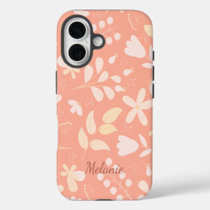 Modern Peach Floral Pattern Personalised iPhone 16 Case