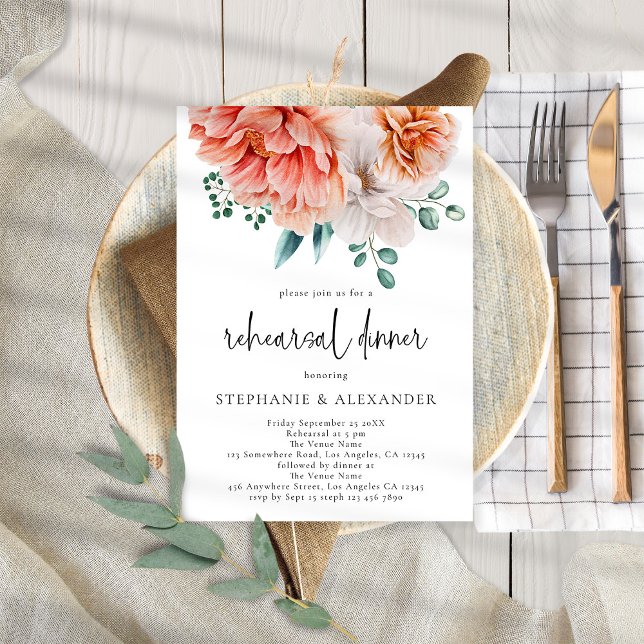 Modern Peach Florals Script  Rehearsal Dinner  Invitation (Creator Uploaded)