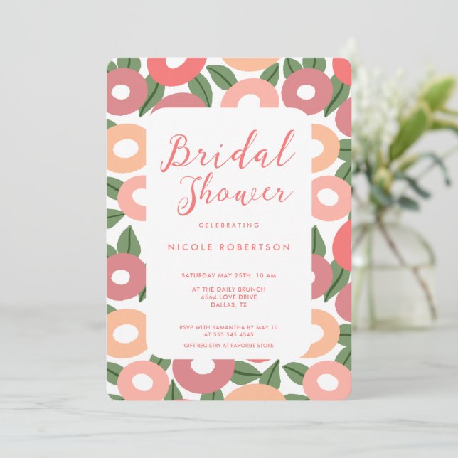 Modern Peach Flowers Bridal Shower Invitation (Standing Front)