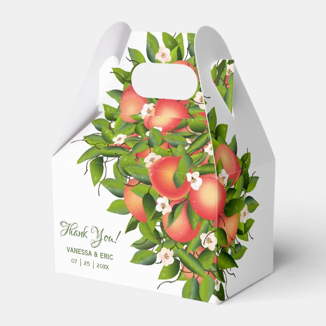Modern Peach Fruit | Wedding Favour Box (Front Side)