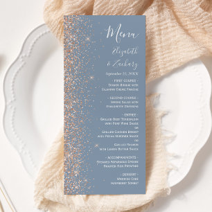 Modern Peach Glitter Dusty Blue Wedding Menu