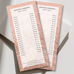 Modern Peach Glitter Salon Price List  Rack Card