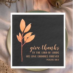 Modern Peach Gold Watercolor Give Thanks Scripture Napkin