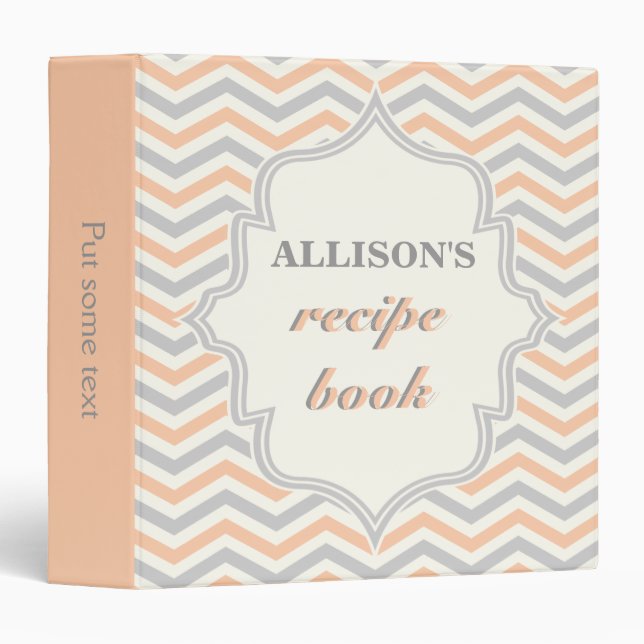 Modern peach, grey chevron zigzag recipe binder (Front/Spine)