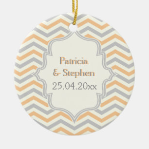 Modern peach, grey, ivory chevron pattern custom ceramic ornament