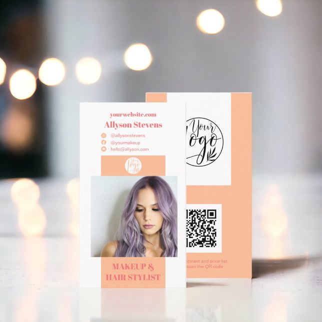Modern peach makeup hair photo qr code logo business card (Modern peach makeup hair photo qr code logo business card)