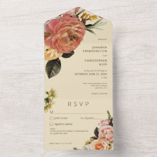 Modern Peach Mimosa Floral Yellow Details All In One Invitation