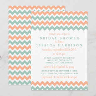 Modern Peach & Mint Chevron Bridal Shower Invitation