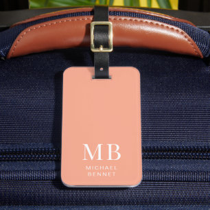 Modern Peach Monogram Luggage Tag