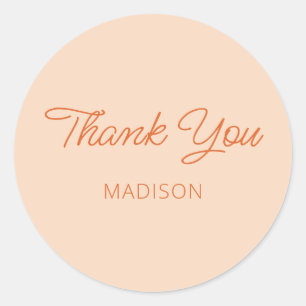 Modern Peach Orange Thank You Classic Round Sticker