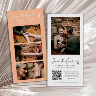 Modern Peach Photo Booth Strip QR Code Save The Date