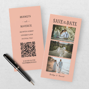 Modern Peach Photo Collage Save The Date Card