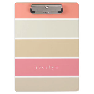 Modern Peach Pink Colour Block Stripes with Name Clipboard