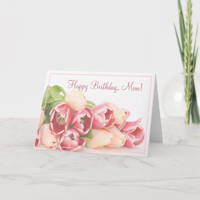 Modern Peach Pink Floral Bouquet Mom's Birthday Card (Front)