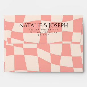Modern Peach Pink Retro Groovy 70s Unique Wedding Envelope