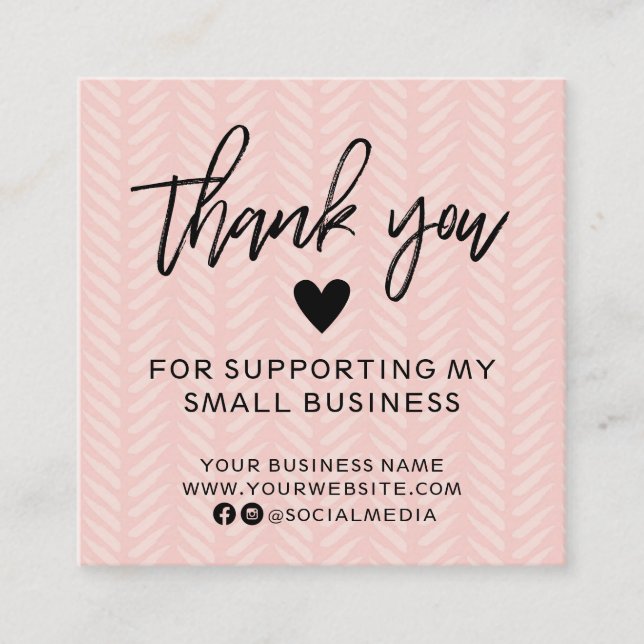 Modern Peach Pink Thank You Square Business Card (Front)