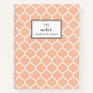 Modern Peach Quatrefoil Pattern Personalized Notebook