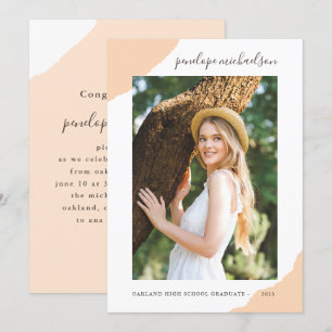 Modern Peach Splashes Photo Graduation Party Invitation