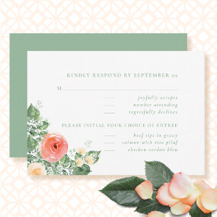 Modern Peach Spring Summer Floral Wedding RSVP 