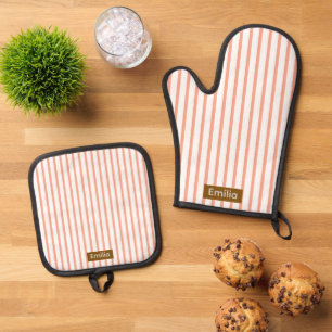 Modern Peach Stripe Create Your Own Oven Mitt & Pot Holder Set