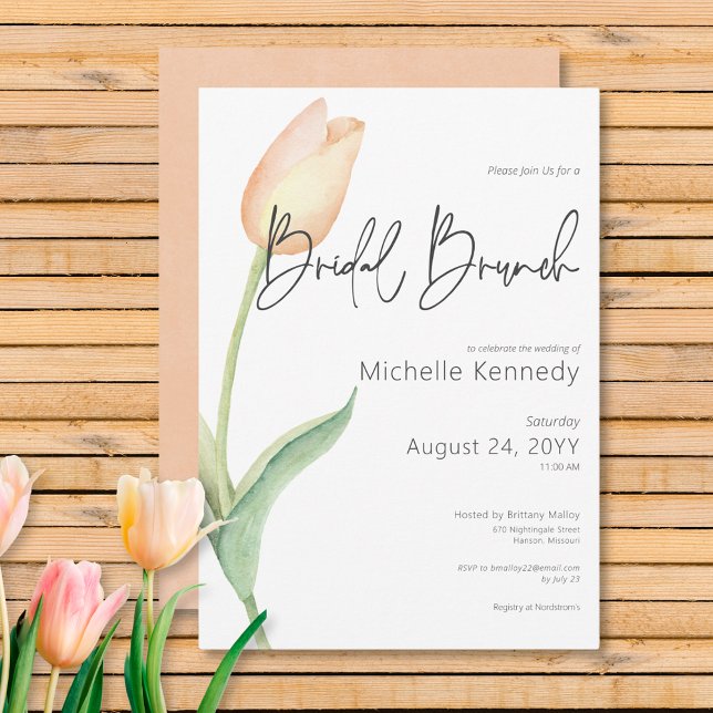 Modern Peach Tulip Solo Bridal Brunch Invitation (Modern Peach Tulip Solo Bridal Brunch Invitation)