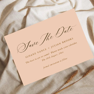 Modern Peach Typography Save the Date Card 