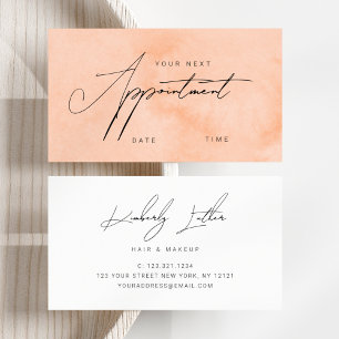 Modern peach watercolor makeup & hair appointment card