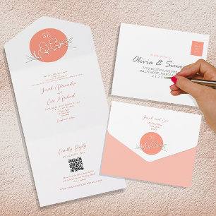 Modern Peach Wedding Invitation with QR Code