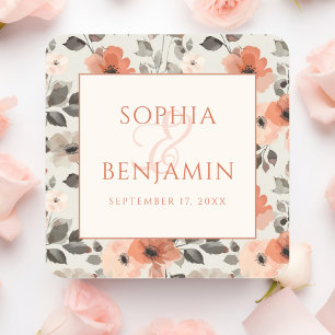 Modern Peach Wedding Square Sticker