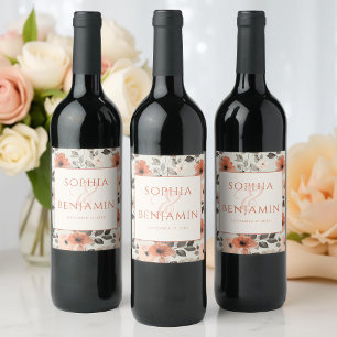 Modern Peach Wedding  Wine Label