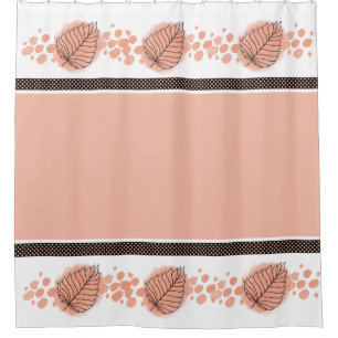Modern Peach, White and Black Polka Dots and Leaf
