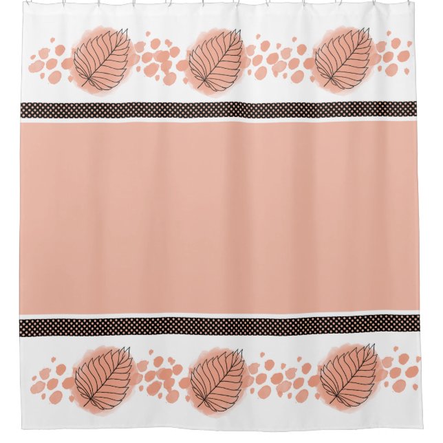 Modern Peach, White and Black Polka Dots and Leaf (Front)