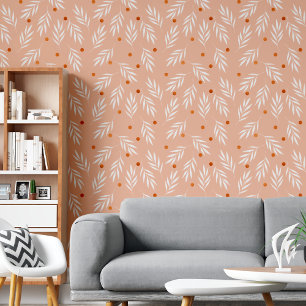 Modern Peachy Pink Floral Leaves Pattern  Wallpaper