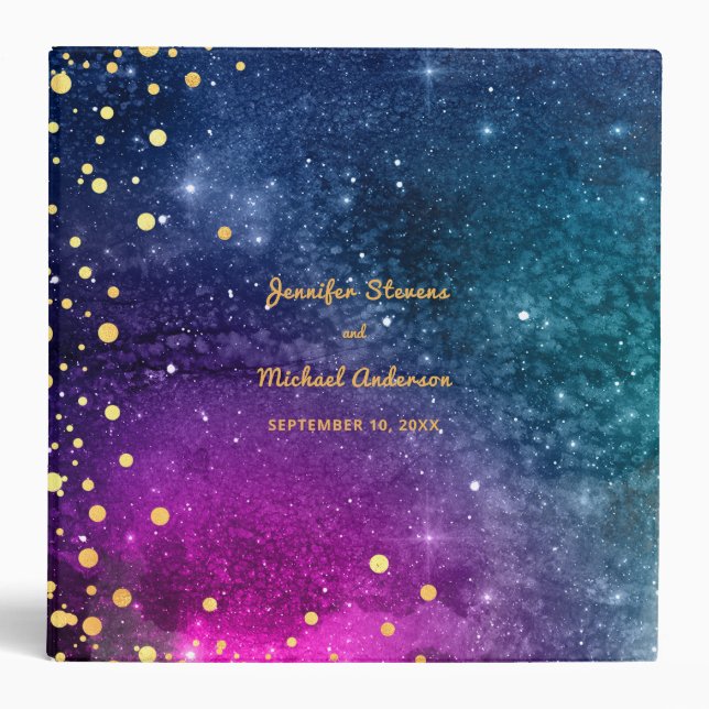 Modern Peacock Blue Gold Watercolor Wedding Binder (Front)