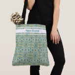 Modern Peacock Blue Pattern Tote Bag<br><div class="desc">Stylish and modern peacock blue with mustard yellow colours tote bag that can be personalized.</div>