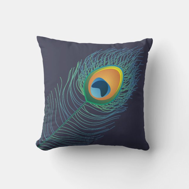 Modern Peacock Feather Custom Throw Pillow (Front)