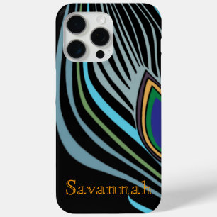 Modern Peacock Feather Personalized Damask iPhone iPhone 15 Pro Max Case