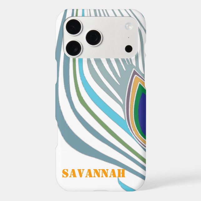 Modern Peacock Feather Personalized Damask Phone (Back)