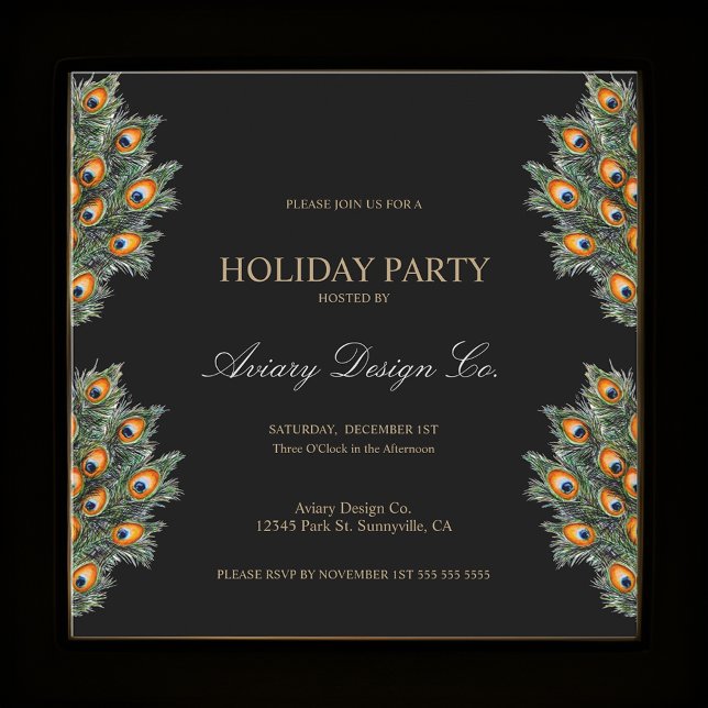  Modern Peacock Feathers Corporate Christmas Party Invitation (Creator Uploaded)