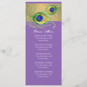 Modern Peacock Feathers Faux Jewel Scroll Swirl Menu