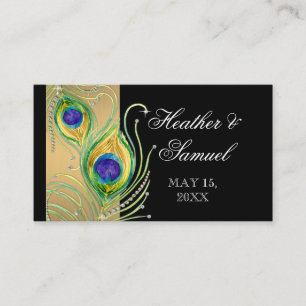 Modern Peacock Feathers Faux Jewel Scroll Swirl Place Card