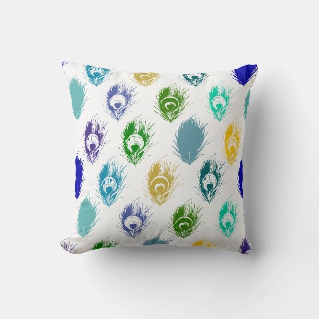 Modern Peacock feathers print art Throw Pillow (Front)