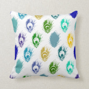 Modern Peacock feathers print art Throw Pillow