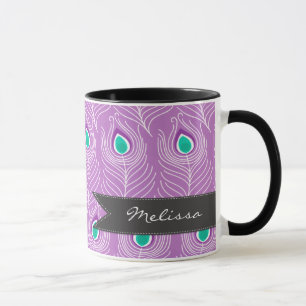 Modern Peacock Feathers Trendy and Personalized Mug