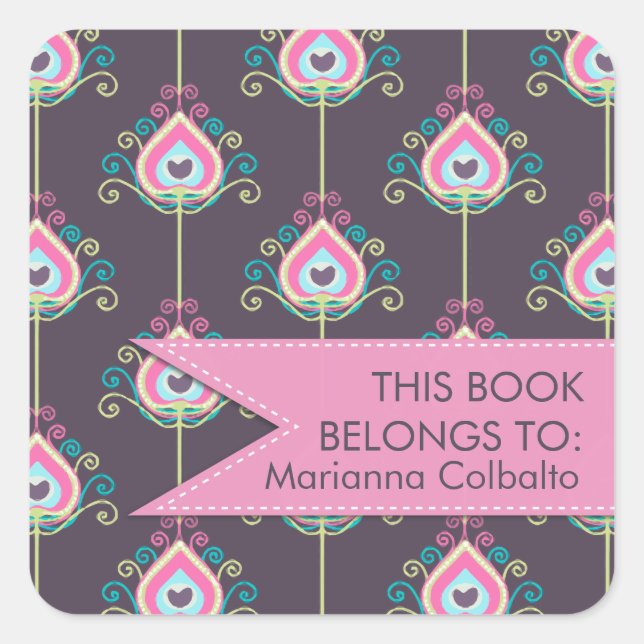 Modern Peacock Feathers Trendy and Personalized Square Sticker (Front)