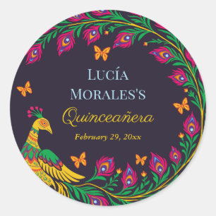 Modern Peacock Mexican Folk Art Fiesta Quinceanera Classic Round Sticker