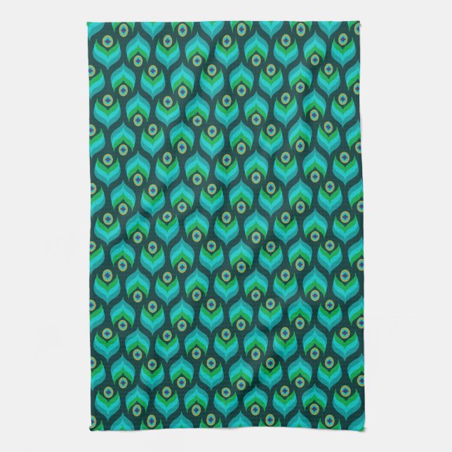 Modern Peacock Pattern Kitchen Towel (Vertical)