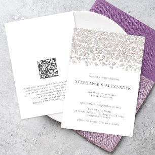 Modern Pearl Ivory Cream QR Code Wedding Invitation